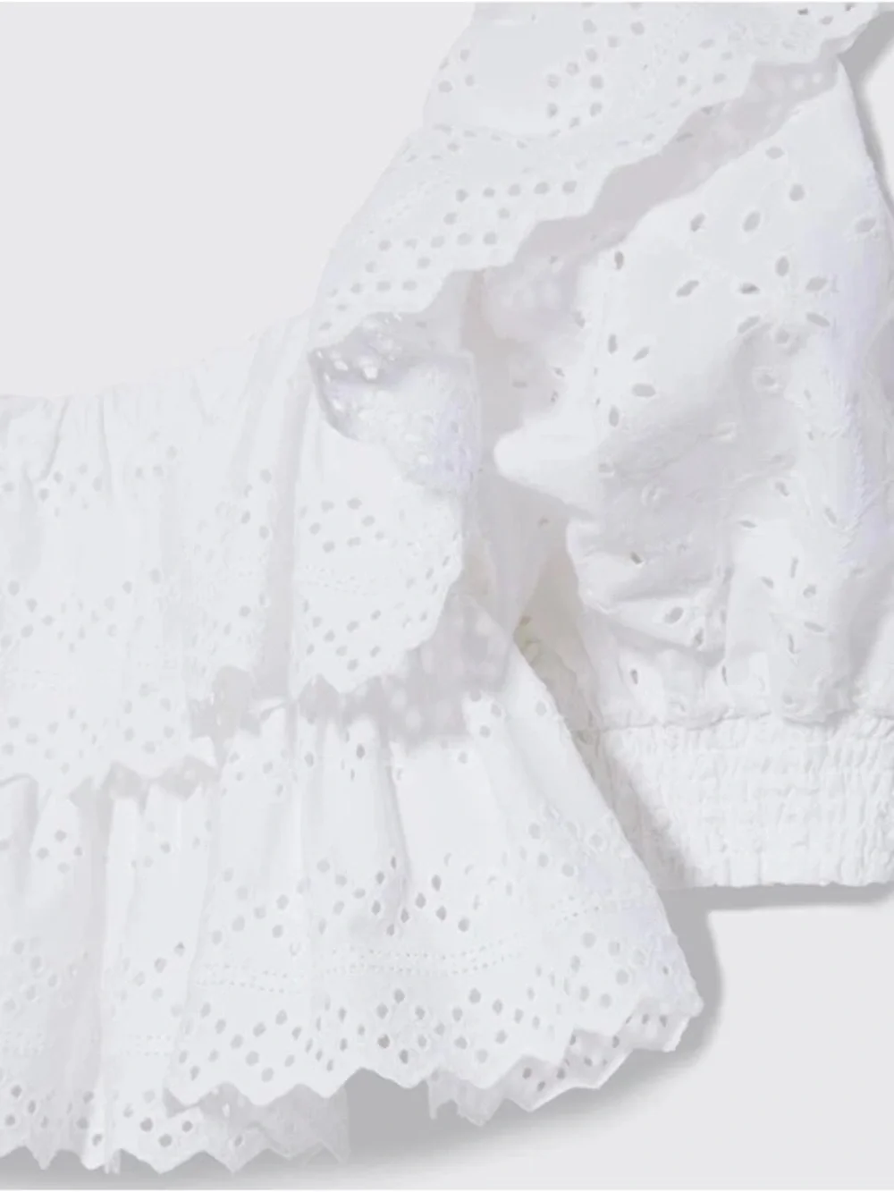 Zara White Puff-Sleeve Eyelet Blouse